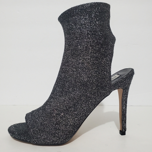 Steve Madden Rakel black silver sparkle spike heel open toe sock booties 7.5 - Picture 3 of 14